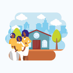 Fototapeta premium women avatars in front of a house vector design