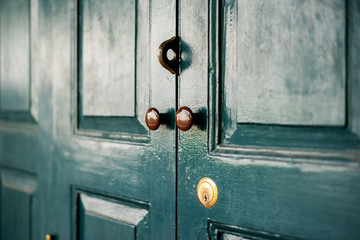 Close up old lock on the door