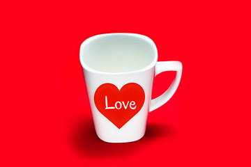 White square cup with a heart and the inscription 