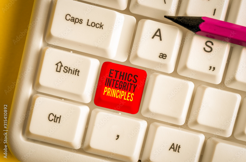 Poster text sign showing ethics integrity principles. business photo text quality of being honest and havin