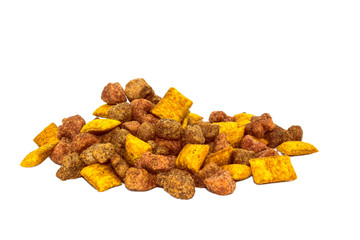 dry cat food isolated on white background