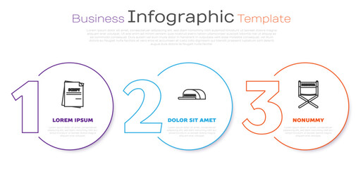 Set line Scenario , Cap with inscription director and Director movie chair . Business infographic template. Vector
