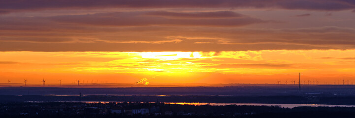 Leipzig Blick vom Völkerschlachtendenkmal. Sonnenuntergang November 2019