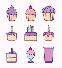 Icon set design, Happy birthday card celebration decoration surprise party anniversay and invitation theme Vector illustration