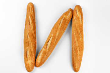 French baguette, bread. Isolated on white background