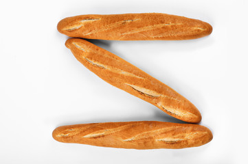 French baguette, bread. Isolated on white background