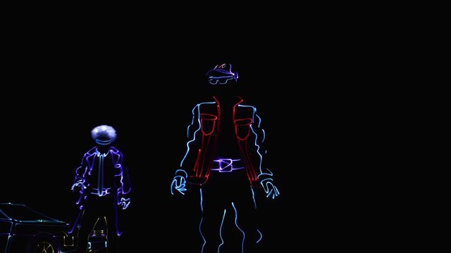 Doc in LED costume creates a time machine