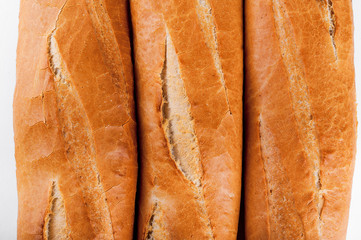 French baguette, bread. Isolated on white background