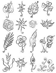 Set of floral icon in line art design.
