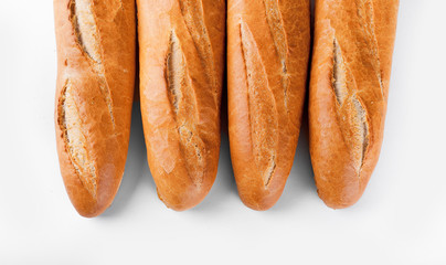 French baguette, bread. Isolated on white background