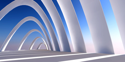 Abstract architecture background arched interior minimalism style 3d illustration