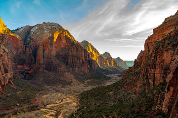 The Sun Sets on Zion Canyon in Winter