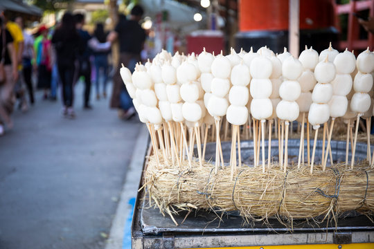 Japan, Kyoto Prefecture, Kyoto City, Mitarashi dango skewers