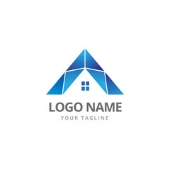 Letter A Polygon House Logo Design