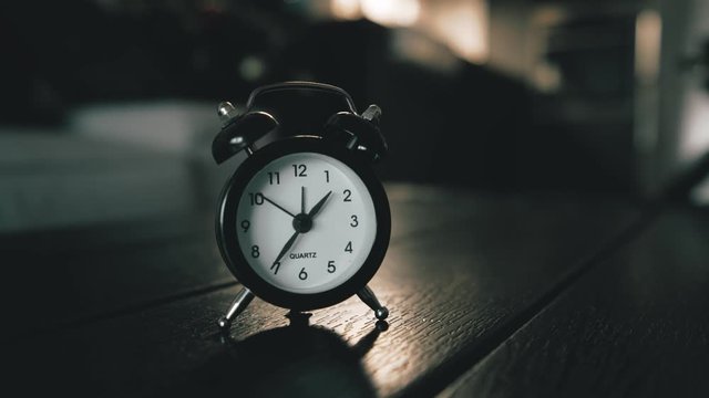 Night Table Dark Clock Ticking In Living Room Cinematic Feel Look Back Warm Light