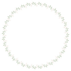 Round frame of vertical elegant  leaves and decorative elements. Isolated nature frame on white background for your design.
