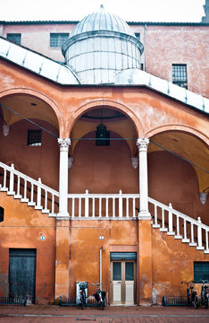 Italy, Emilia-Romagna, Ferrara, Exterior staircase of?Palazzo Municipale