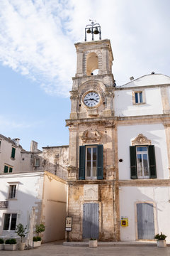 Italy, Apulia, Martina Franca, Clock tower of the Palazzo dell Universita