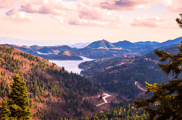 Beautiful landscape on the lake of Plastiras in central Greece.