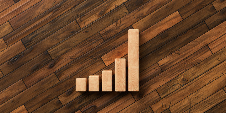 wooden blocks on wooden background symbolizing a graph