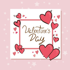 happy valentines day card with square frame and hearts vector illustration design