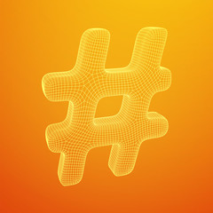 Obraz premium Hashtag icon. Concept of social media, micro blogging PR and popularity. Wireframe low poly mesh vector illustration