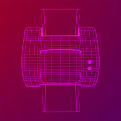 Printer or fax object. Wireframe low poly mesh vector illustration