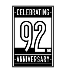92 years logo design template. Anniversary vector and illustration.