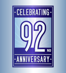 92 years logo design template. Anniversary vector and illustration.