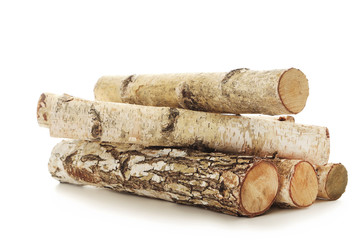 Pile of dry firewood isolated on white background