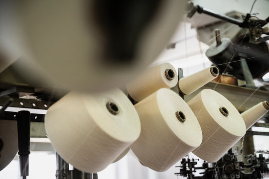 Close up of a circular knitting machine