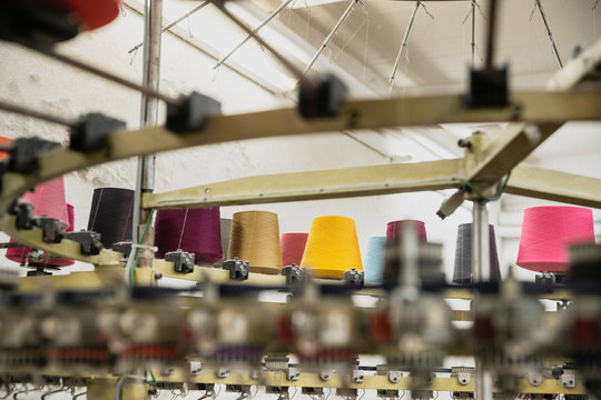 Close up of a circular knitting machine