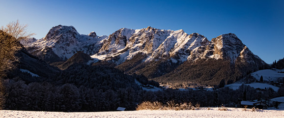 Beautiful winter landscape near the famous Hintersee, Ramsau, Berchtesgaden, Bavaria, Germany