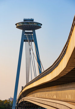 Slovakia, Bratislava, UFO restaurant over Most SNP bridge