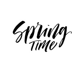 Spring time postcard. Hand drawn brush style modern calligraphy. Vector illustration of handwritten lettering. 