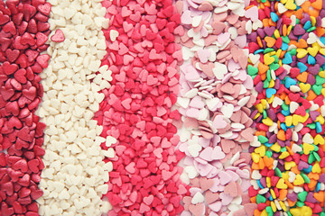 Background of colorful heart shaped sprinkles