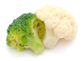 Fresh ripe broccoli piece and cauliflower cabbage.