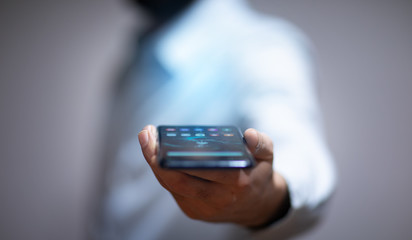 man hand phone and touching in empty screen