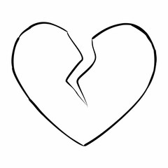 A Broken heart freehand icon. Black outlines on white background.