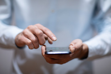 man hand phone and touching in empty screen