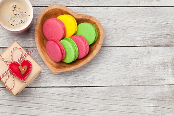 Valentines day card with gift, cookies and coffee cup