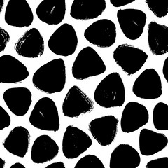 Black ink spots hand drawn vector seamless pattern. Paint grunge stains abstract texture. Dirty, rough smudges monochrome background.