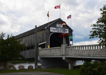 One end of the longest covered bridge in Hartford, NB