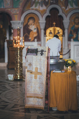 Church ordinance orthodox and wedding, church wedding, religious of a child in church, icons,...