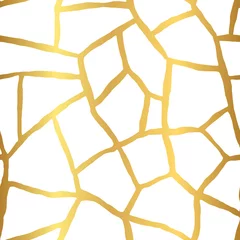 Behang Goud geometrisch abstract Vector naadloze patroon van Kintsugi grunge textuur, bestaande uit gouden scheuren op keramiek.