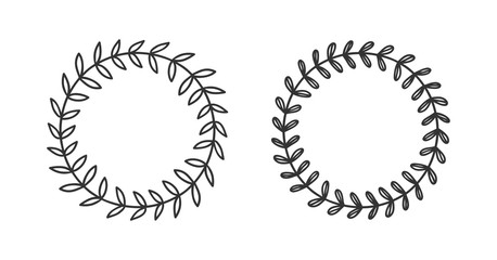 Hand drawn wreath for design use. Black Vector doodle flowers on white background. Abstract pencil boho drawing branch circle. Artistic illustration elements plant and bloom