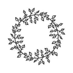 Hand drawn wreath for design use. Black Vector doodle flowers on white background. Abstract pencil boho drawing branch circle. Artistic illustration elements plant and bloom