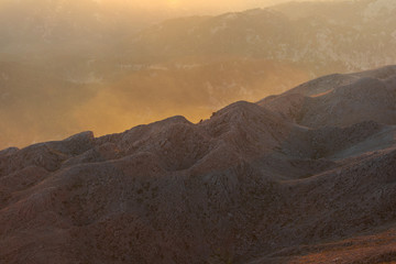 Panorama of the mountains at sunset.