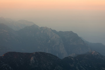Panorama of the mountains at sunset.