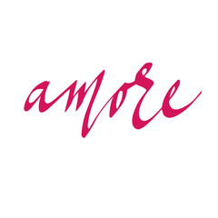 amore is inscription in Italian, Calligraphic text Love. For postcards, banners, posters, and social media. vector
